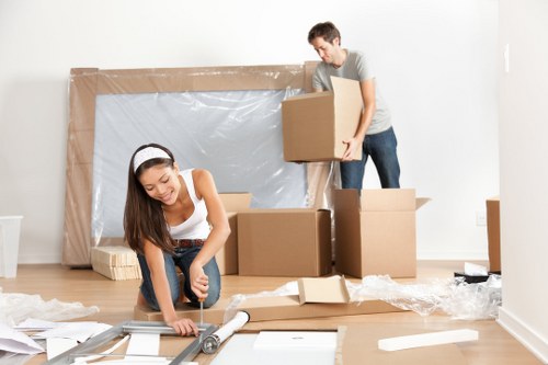 Packed boxes and furniture ready for Stratford removals