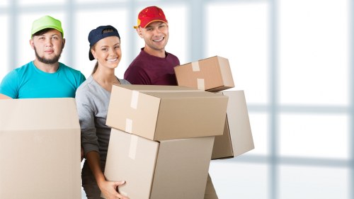 Moving vehicle and team handling a property relocation in Stratford