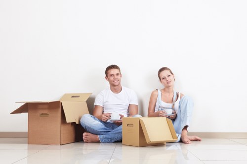 Packed household items prepared for a Stratford move
